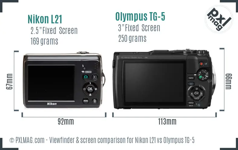 Nikon L21 vs Olympus TG-5 Screen and Viewfinder comparison