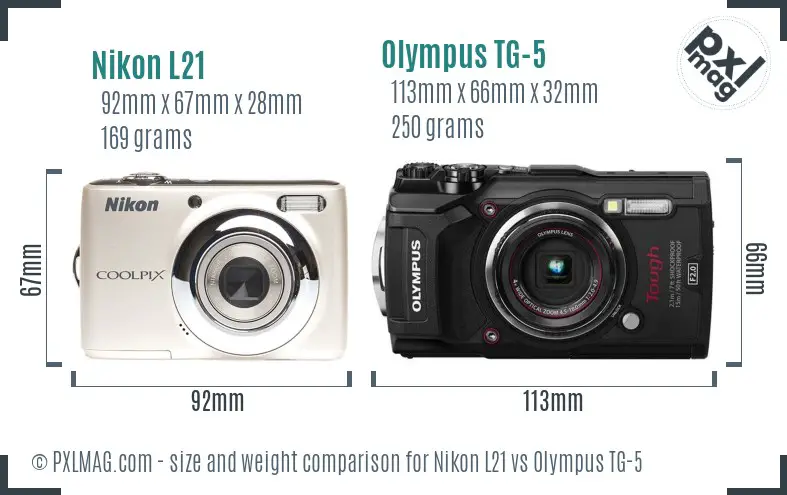 Nikon L21 vs Olympus TG-5 size comparison