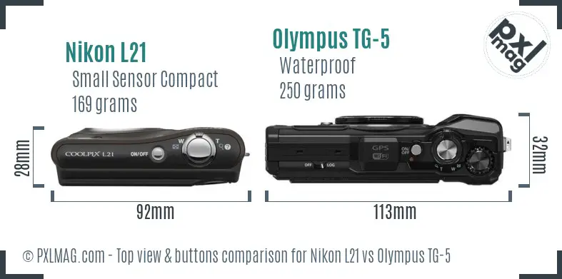 Nikon L21 vs Olympus TG-5 top view buttons comparison