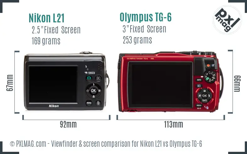 Nikon L21 vs Olympus TG-6 Screen and Viewfinder comparison