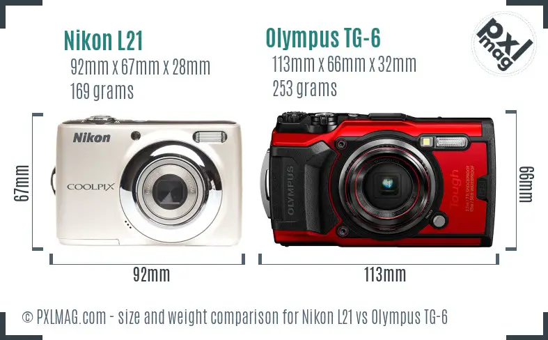 Nikon L21 vs Olympus TG-6 size comparison