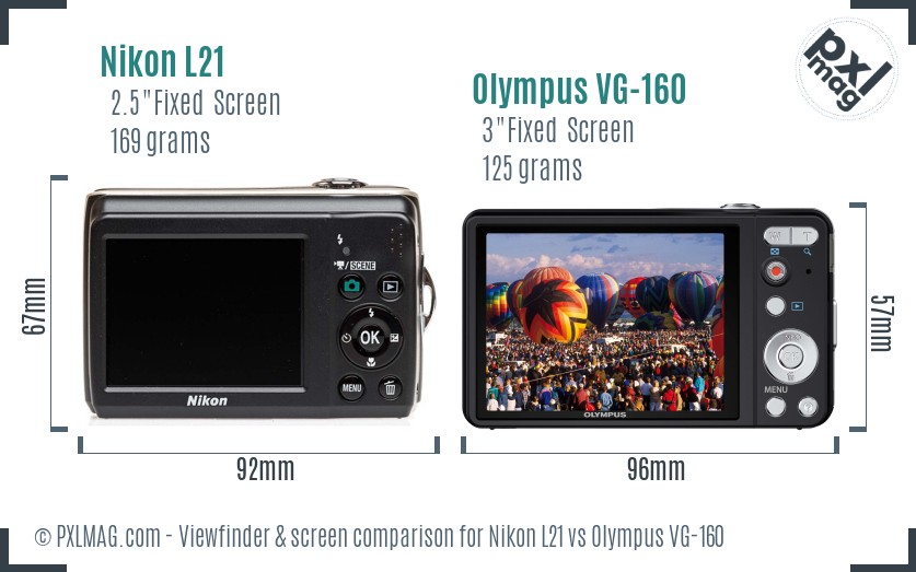 Nikon L21 vs Olympus VG-160 Screen and Viewfinder comparison