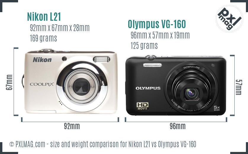 Nikon L21 vs Olympus VG-160 size comparison