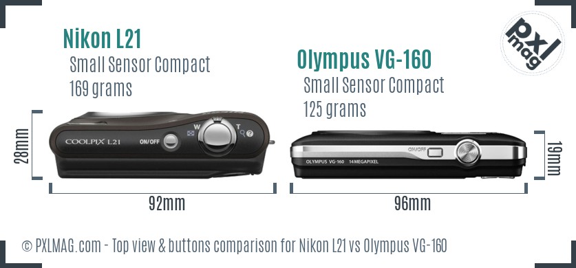 Nikon L21 vs Olympus VG-160 top view buttons comparison