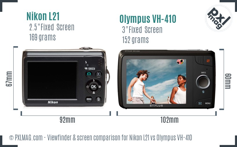 Nikon L21 vs Olympus VH-410 Screen and Viewfinder comparison
