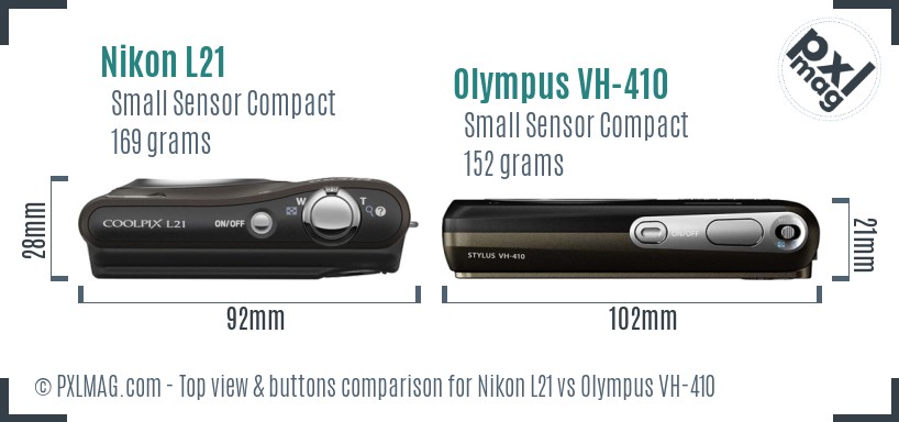 Nikon L21 vs Olympus VH-410 top view buttons comparison