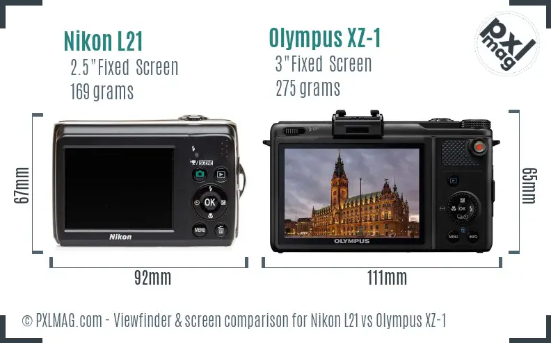 Nikon L21 vs Olympus XZ-1 Screen and Viewfinder comparison