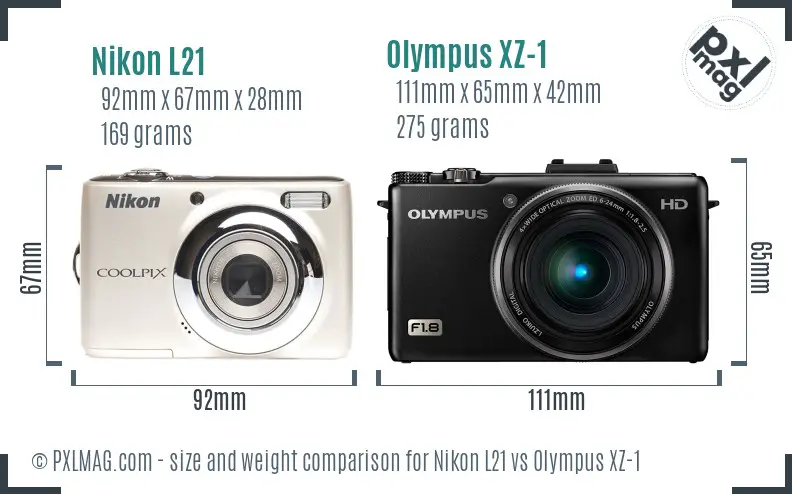 Nikon L21 vs Olympus XZ-1 size comparison