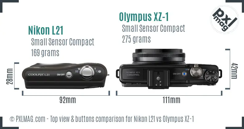 Nikon L21 vs Olympus XZ-1 top view buttons comparison