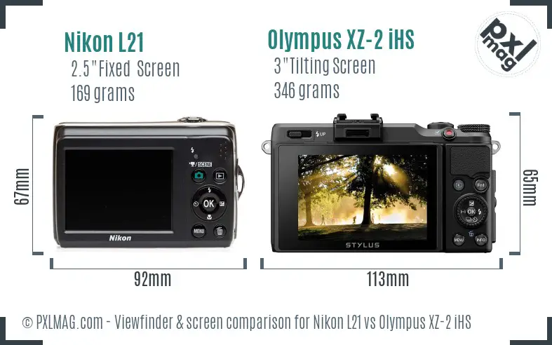Nikon L21 vs Olympus XZ-2 iHS Screen and Viewfinder comparison