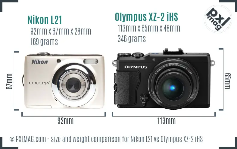 Nikon L21 vs Olympus XZ-2 iHS size comparison