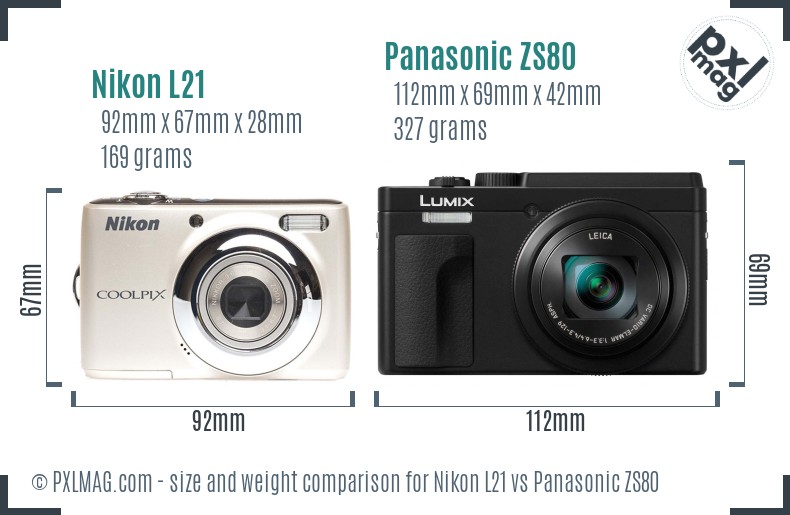 Nikon L21 vs Panasonic ZS80 size comparison