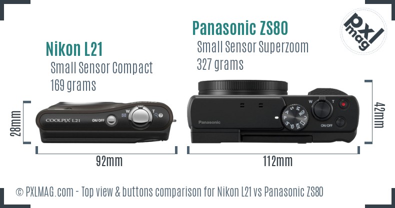 Nikon L21 vs Panasonic ZS80 top view buttons comparison