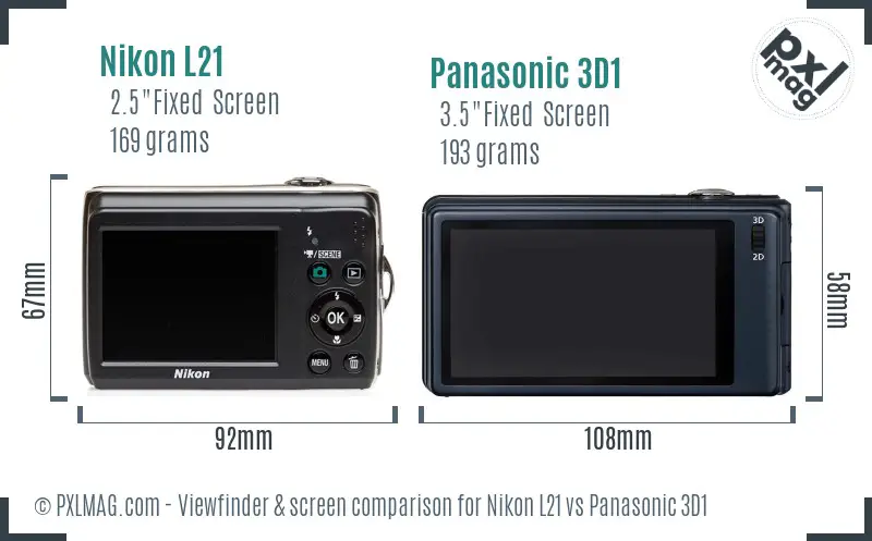 Nikon L21 vs Panasonic 3D1 Screen and Viewfinder comparison