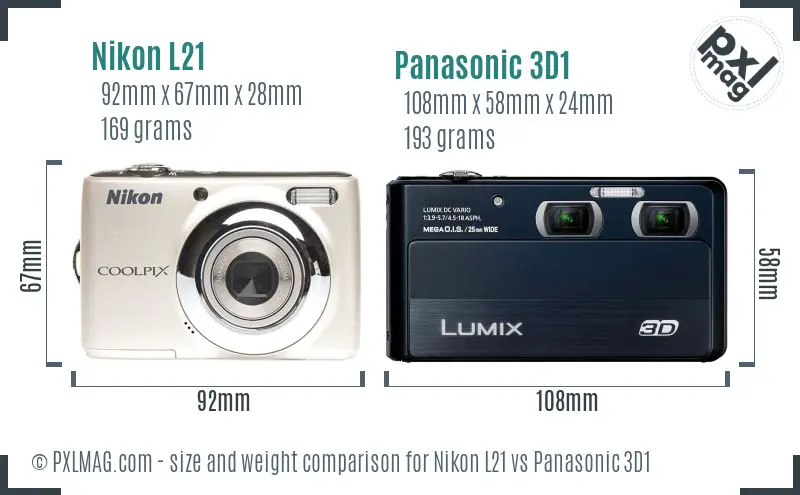 Nikon L21 vs Panasonic 3D1 size comparison