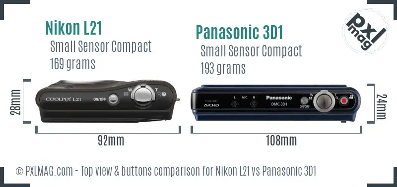 Nikon L21 vs Panasonic 3D1 top view buttons comparison