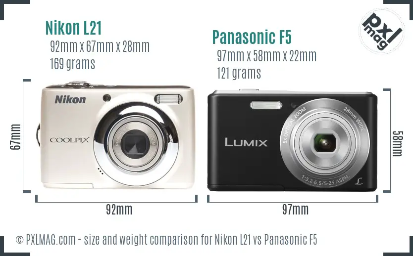 Nikon L21 vs Panasonic F5 size comparison