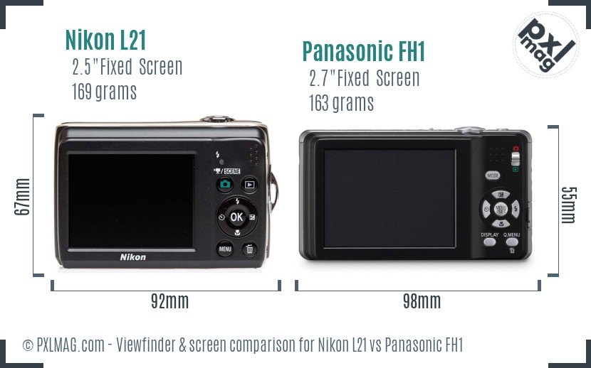 Nikon L21 vs Panasonic FH1 Screen and Viewfinder comparison