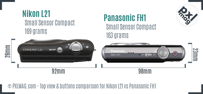 Nikon L21 vs Panasonic FH1 top view buttons comparison
