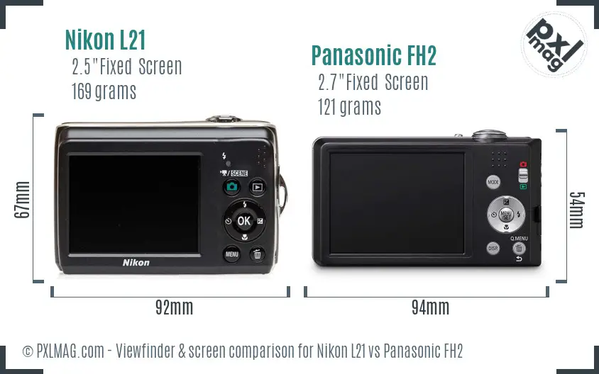 Nikon L21 vs Panasonic FH2 Screen and Viewfinder comparison