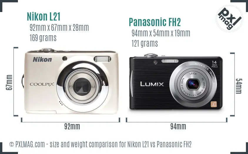 Nikon L21 vs Panasonic FH2 size comparison