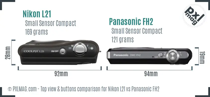 Nikon L21 vs Panasonic FH2 top view buttons comparison