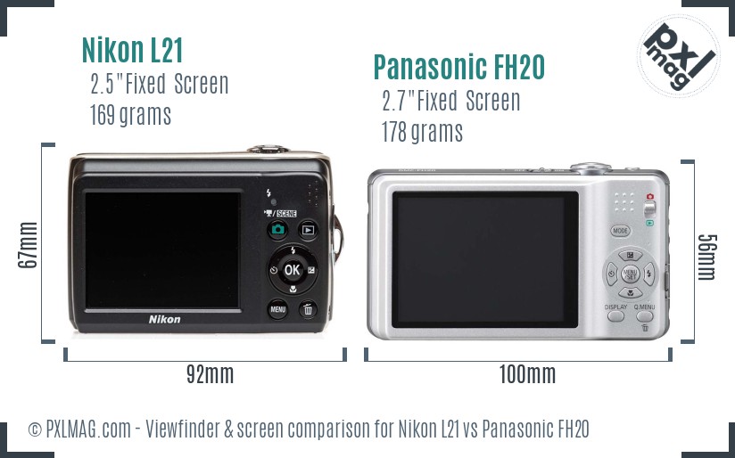 Nikon L21 vs Panasonic FH20 Screen and Viewfinder comparison
