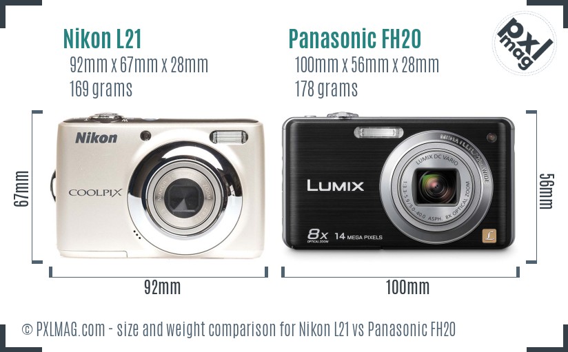 Nikon L21 vs Panasonic FH20 size comparison