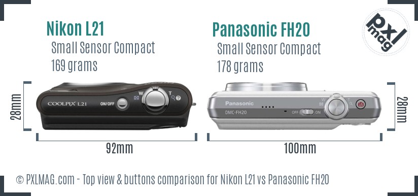 Nikon L21 vs Panasonic FH20 top view buttons comparison