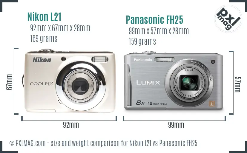 Nikon L21 vs Panasonic FH25 size comparison Nikon L21 vs Panasonic FH25 size comparison