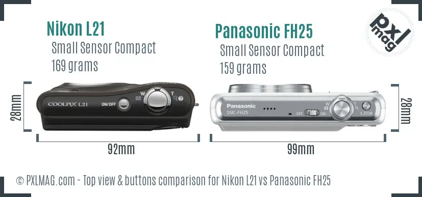Nikon L21 vs Panasonic FH25 top view buttons comparison Nikon L21 vs Panasonic FH25 top view buttons comparison