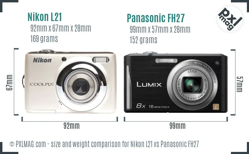Nikon L21 vs Panasonic FH27 size comparison