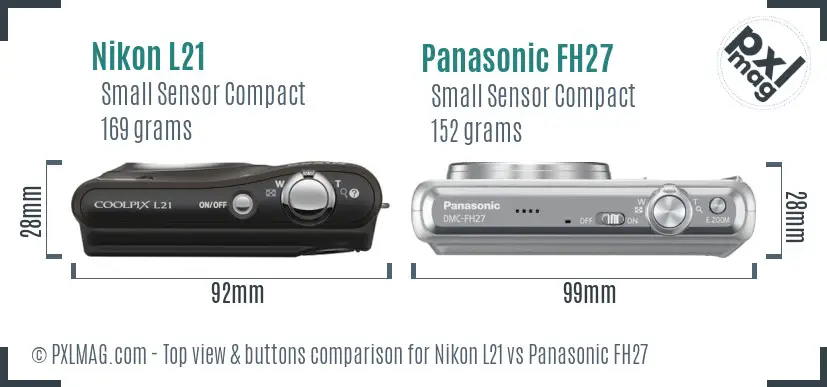 Nikon L21 vs Panasonic FH27 top view buttons comparison