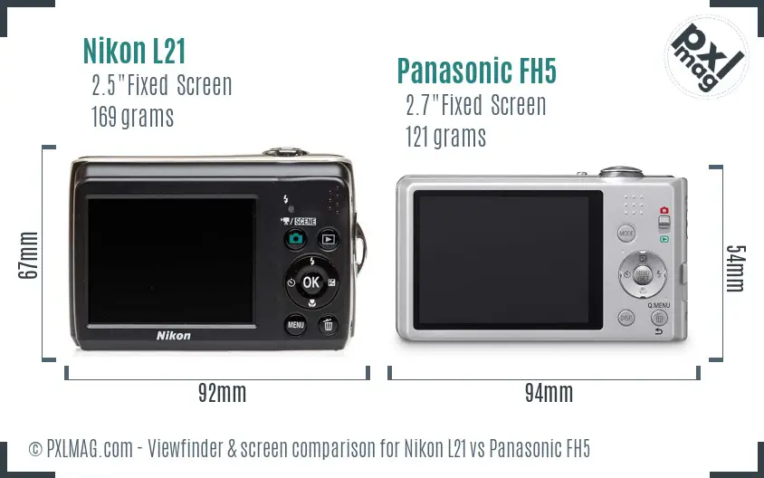 Nikon L21 vs Panasonic FH5 Screen and Viewfinder comparison