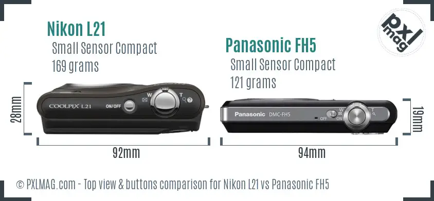 Nikon L21 vs Panasonic FH5 top view buttons comparison