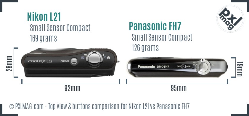 Nikon L21 vs Panasonic FH7 top view buttons comparison