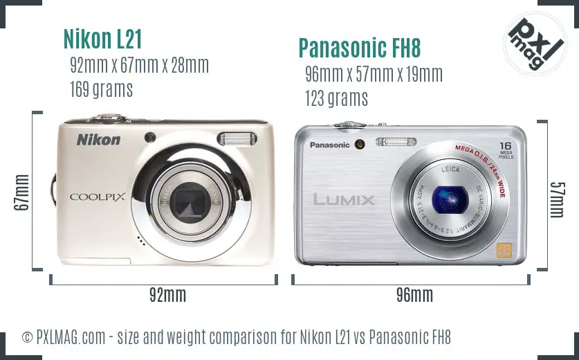 Nikon L21 vs Panasonic FH8 size comparison