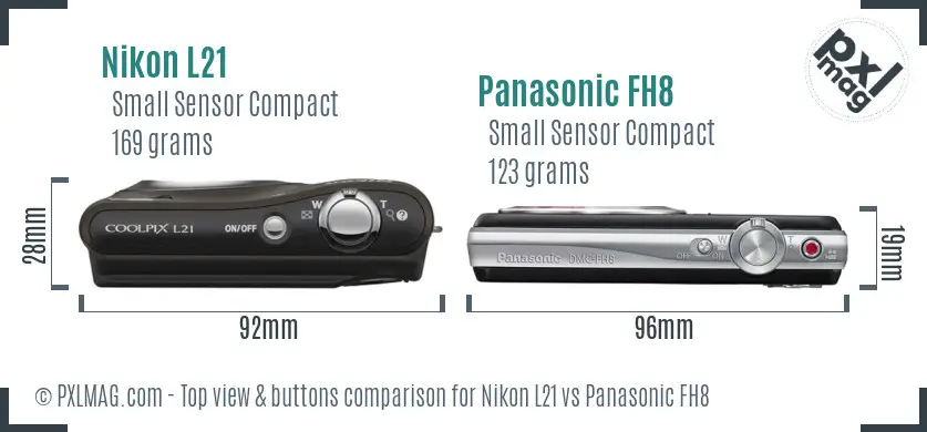 Nikon L21 vs Panasonic FH8 top view buttons comparison