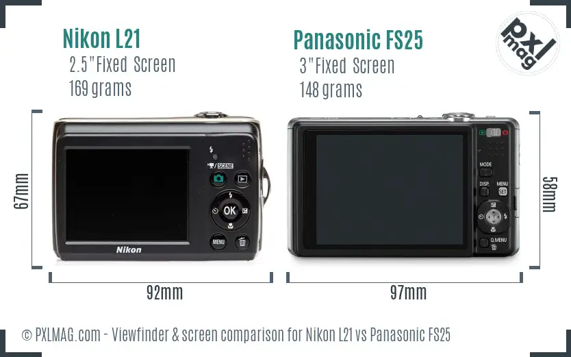 Nikon L21 vs Panasonic FS25 Screen and Viewfinder comparison