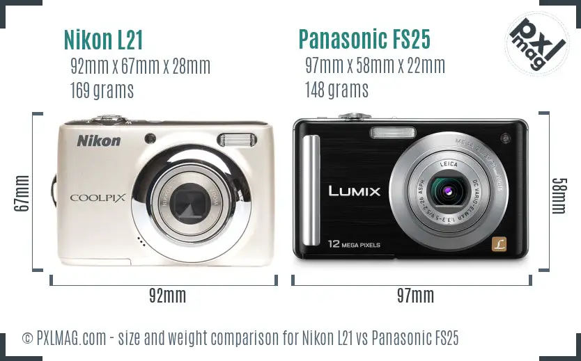 Nikon L21 vs Panasonic FS25 size comparison
