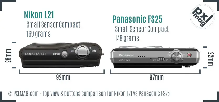 Nikon L21 vs Panasonic FS25 top view buttons comparison