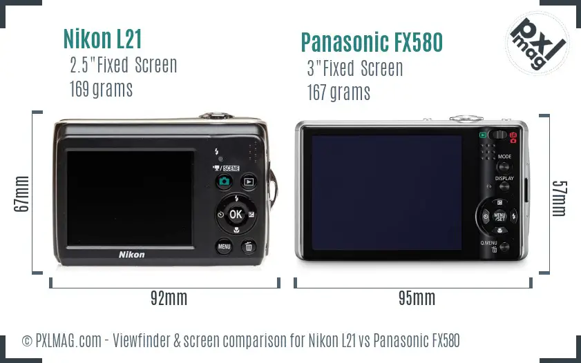 Nikon L21 vs Panasonic FX580 Screen and Viewfinder comparison
