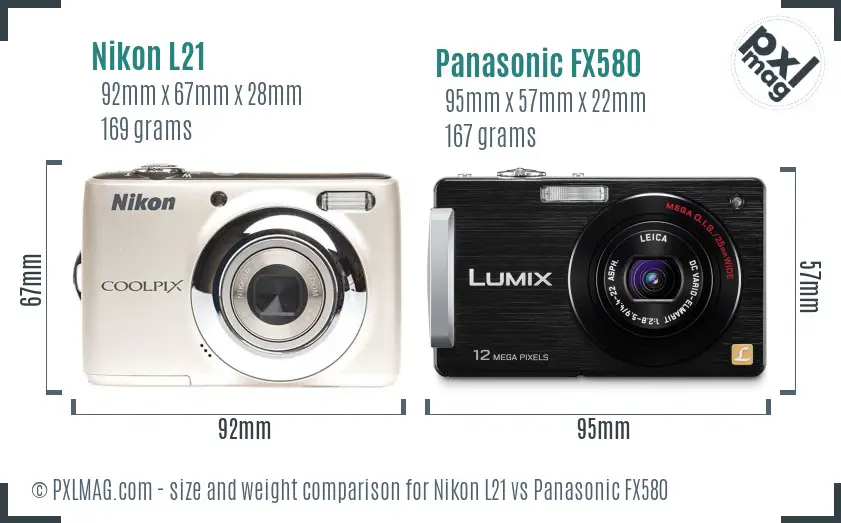 Nikon L21 vs Panasonic FX580 size comparison