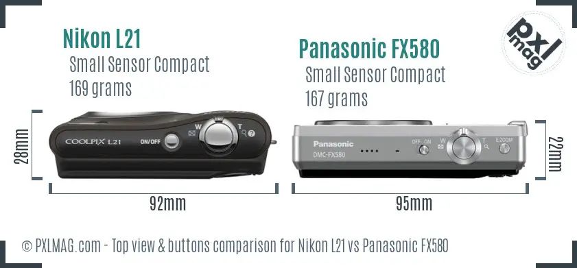 Nikon L21 vs Panasonic FX580 top view buttons comparison