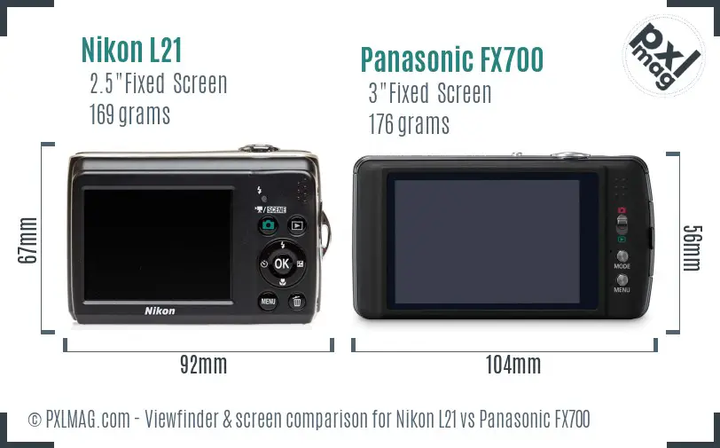 Nikon L21 vs Panasonic FX700 Screen and Viewfinder comparison