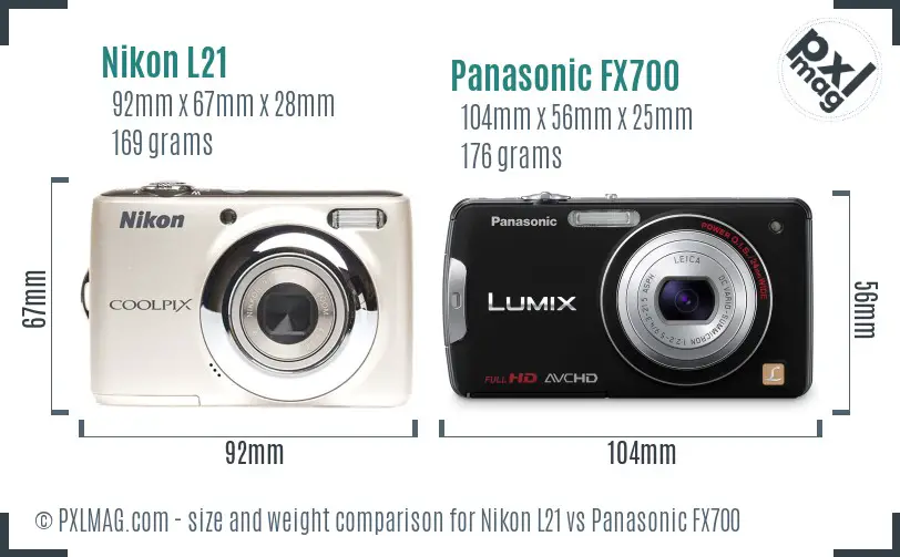 Nikon L21 vs Panasonic FX700 size comparison