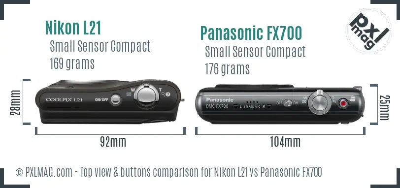Nikon L21 vs Panasonic FX700 top view buttons comparison