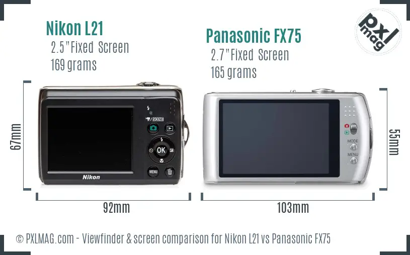 Nikon L21 vs Panasonic FX75 Screen and Viewfinder comparison