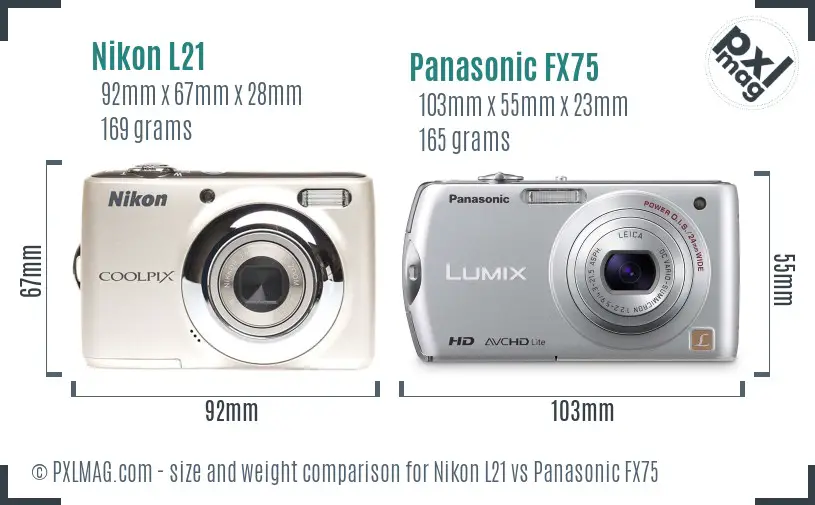 Nikon L21 vs Panasonic FX75 size comparison