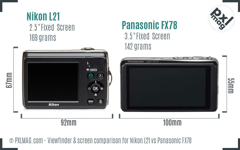 Nikon L21 vs Panasonic FX78 Screen and Viewfinder comparison